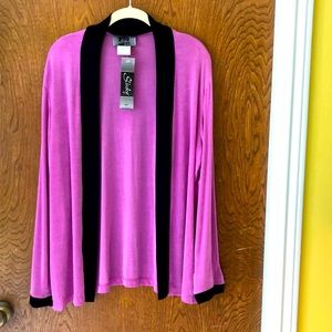 Slinky Brand Knit Cardigan NWT Size L Pink with black trim.